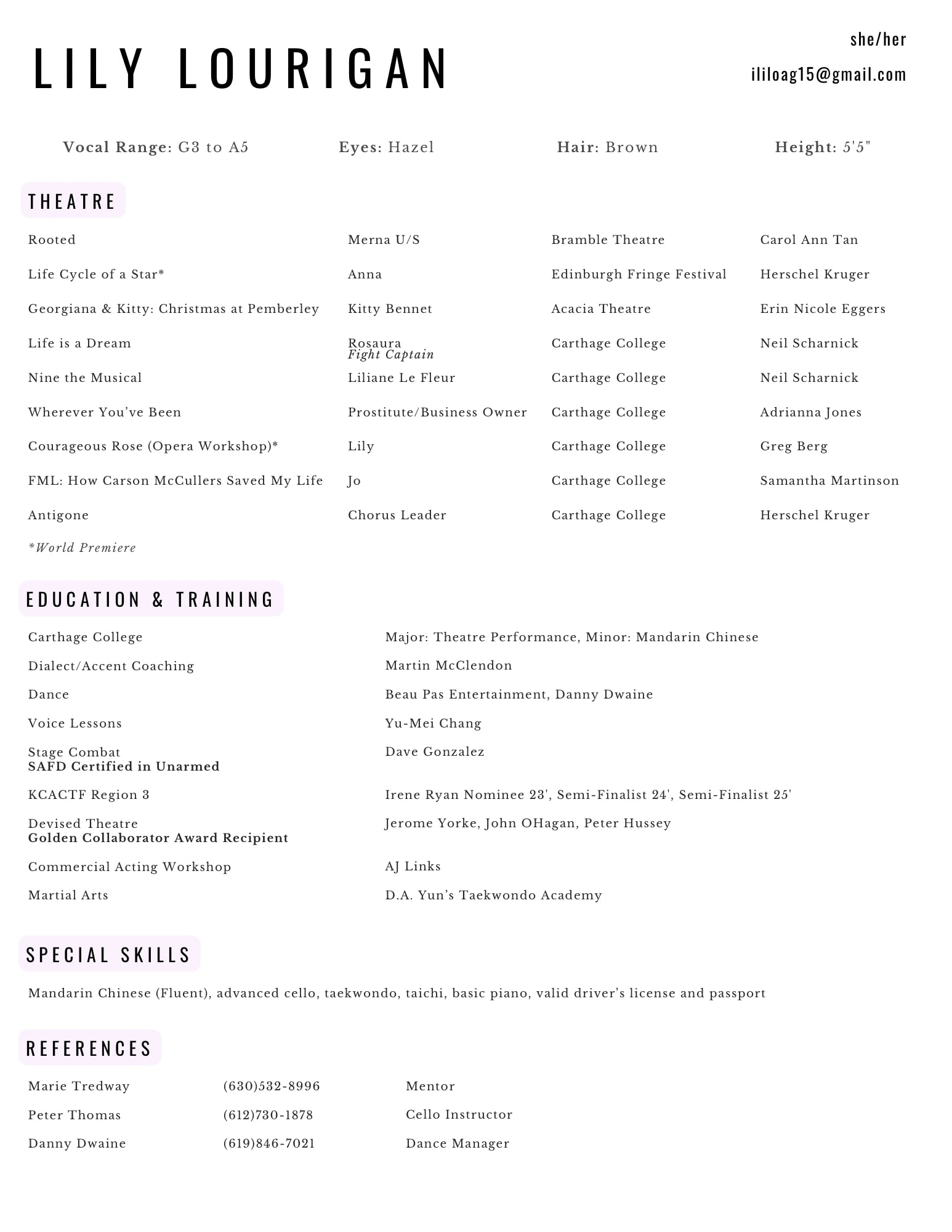 Lily Lourigan Resume